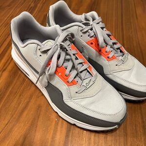 Nike men’s Air Max LTD 3 Gray and Orange Athletic Shoes